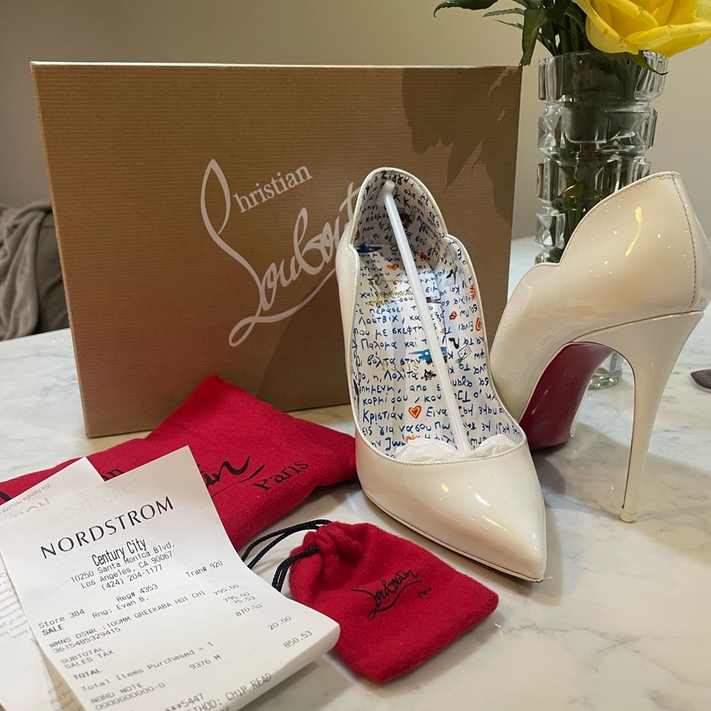 Christian Louboutins Hot Chick Bianco 100mm heels